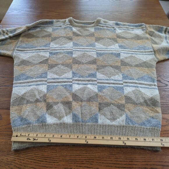 Vintage Janzen Sweater XL Brown Gray Sweater Geometric Diamond Pattern Knit - Picture 11 of 15